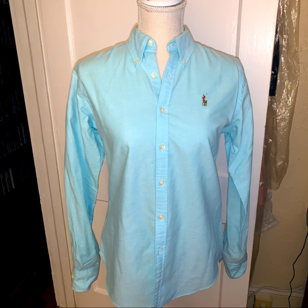 Womens Ralph Lauren Slim Fit light bluish-green button up size 8